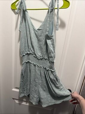 Light Sage Smocked Romper with Tie Straps